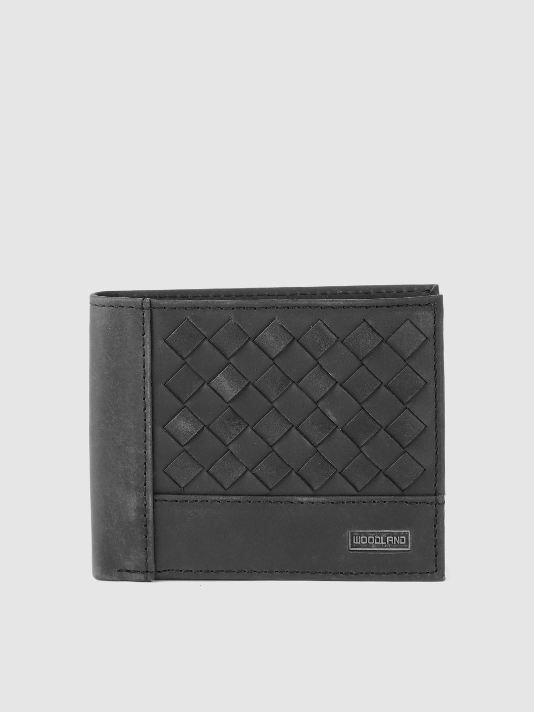 

Woodland Men Black Woven Design Leather Two Fold Wallet