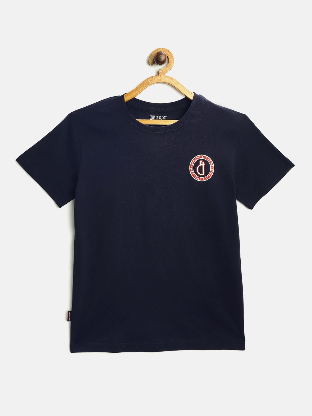 

Gini and Jony Boys Navy Blue Cotton Solid T-shirt