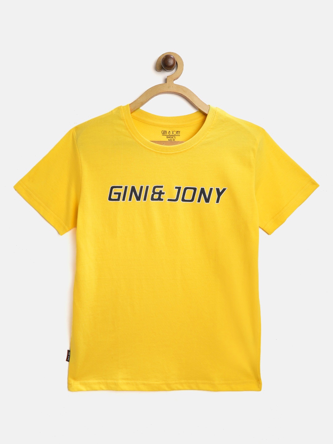 

Gini and Jony Boys Yellow Cotton Brand Logo Printed T-shirt