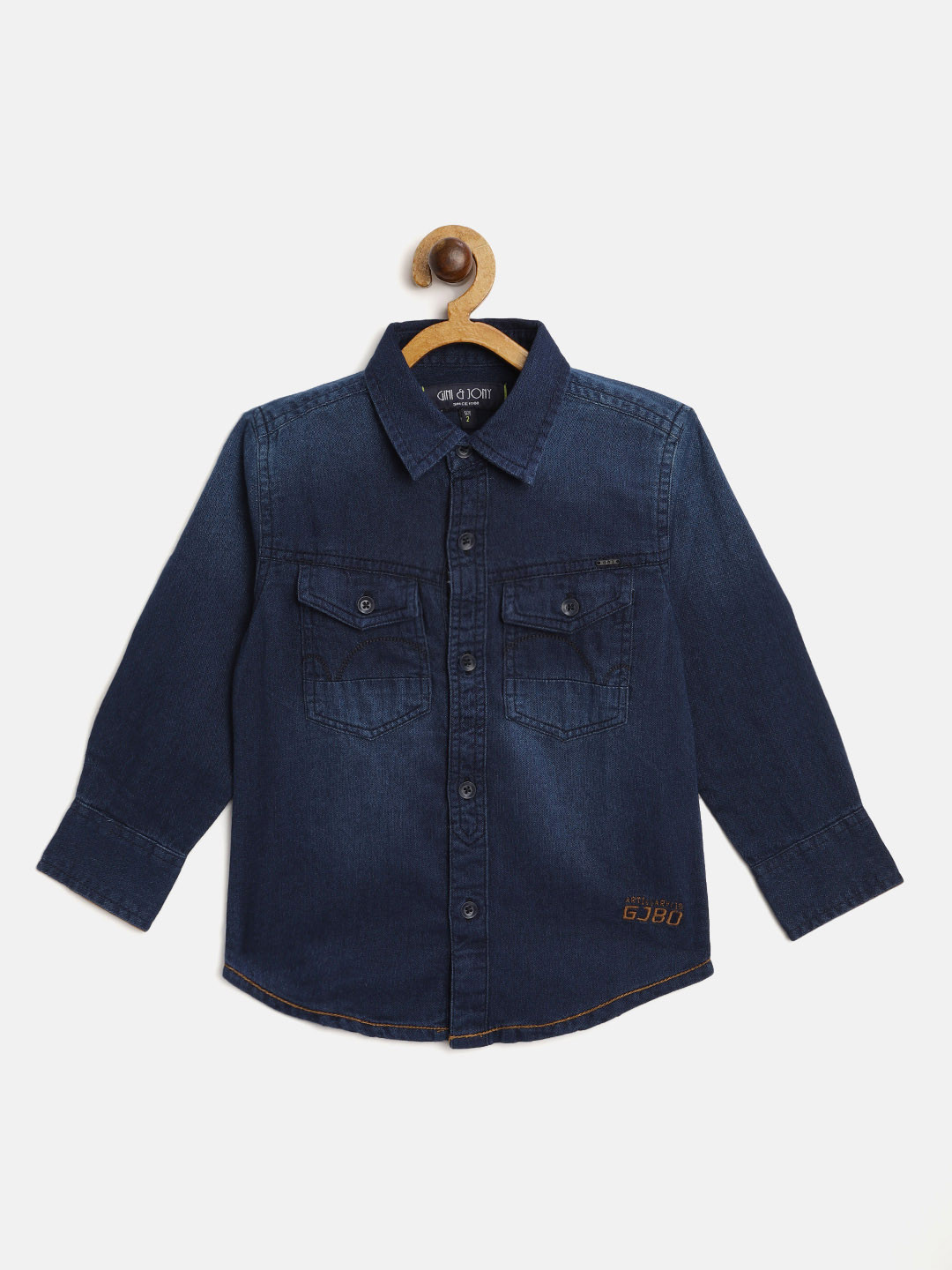 

Gini and Jony Boys Navy Blue Cotton Typography Print Denim Casual Shirt