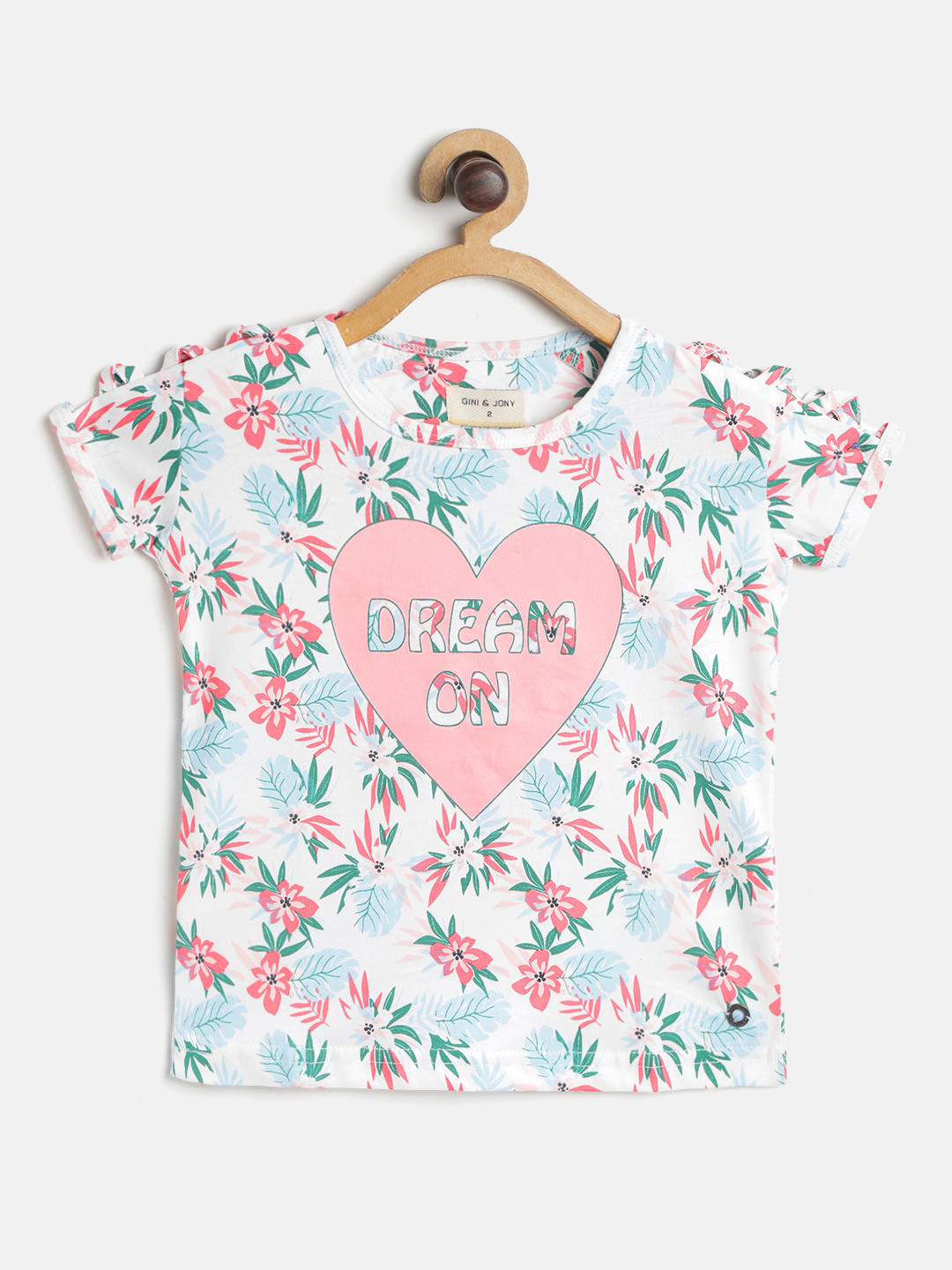 

Gini and Jony Girls White & Green Cotton Tropical Print Tropical Top