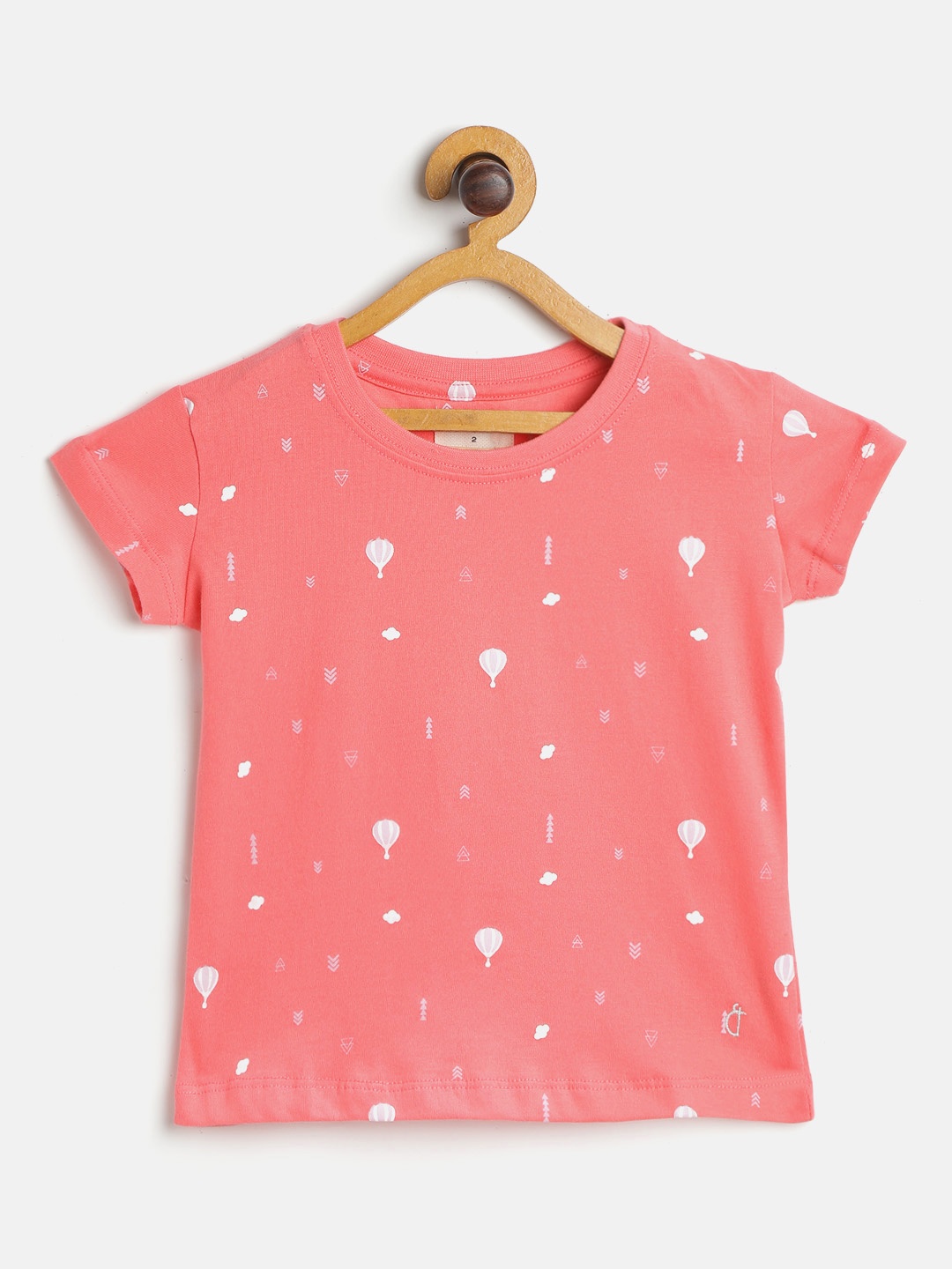 

Gini and Jony Girls Peach-Coloured & White Cotton Printed T-shirt