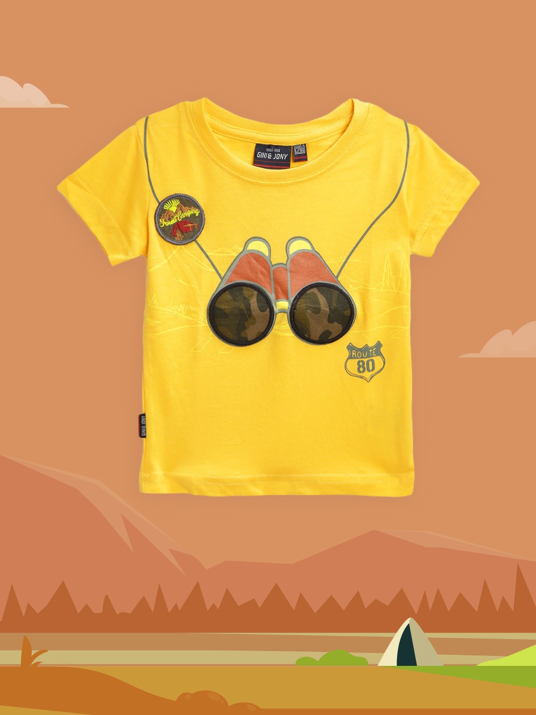 

Gini and Jony Infant Boys Yellow & Orange Cotton Printed Applique T-shirt