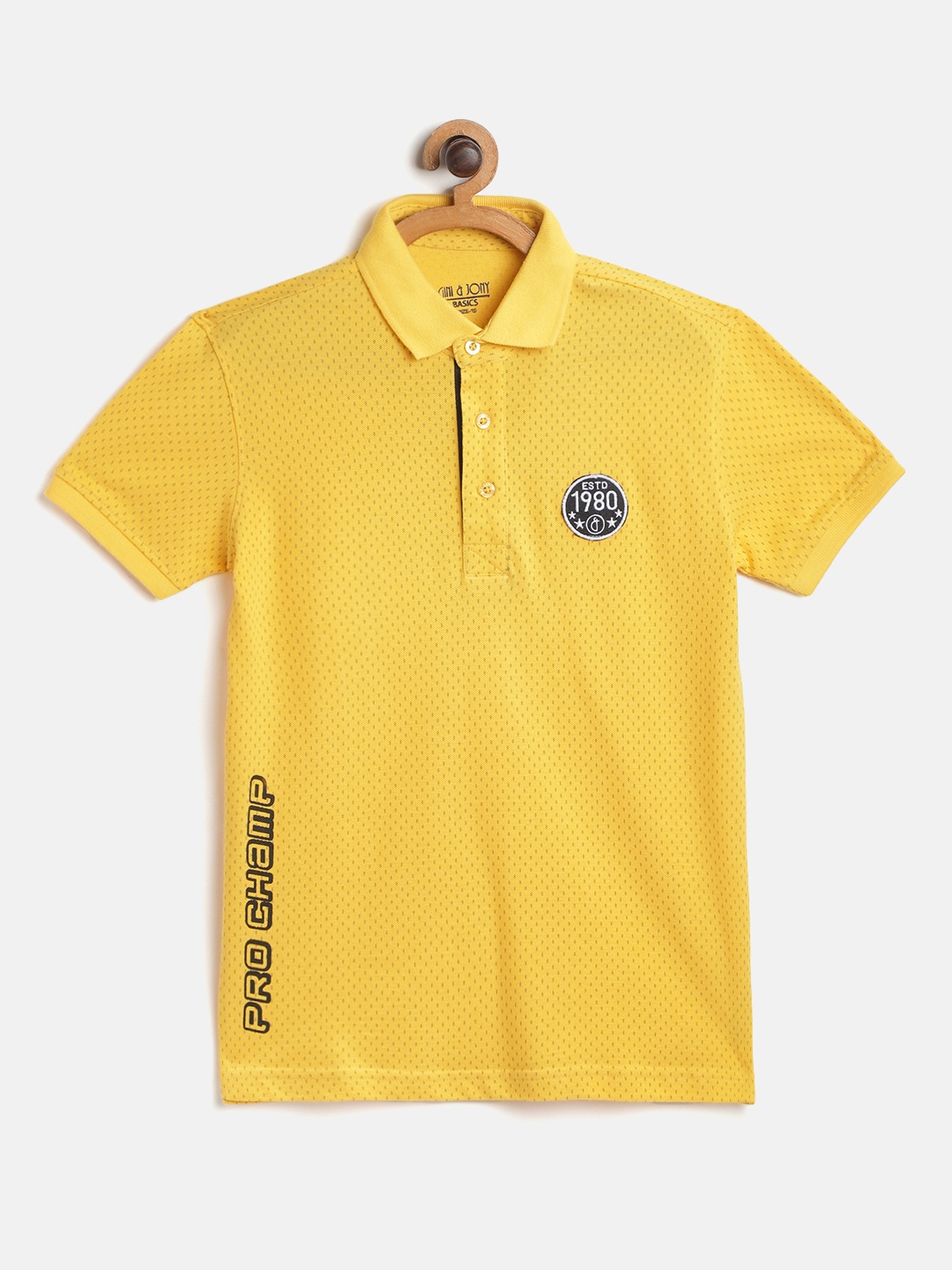 

Gini and Jony Boys Yellow Pure Cotton Ditsy Printed Polo Collar T-shirt