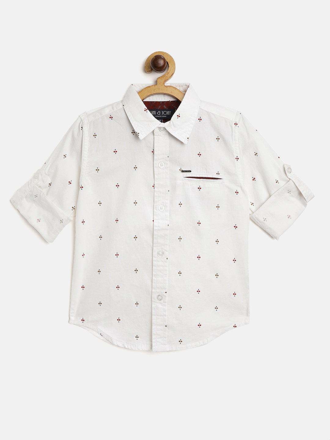 

Gini and Jony Boys White & Brown Cotton Micro Abstract Print Casual Shirt