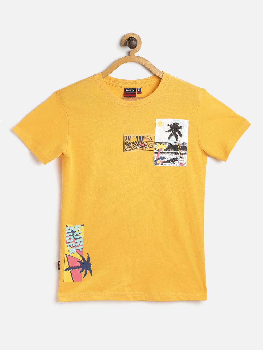 

Gini and Jony Boys Yellow Pure Cotton Printed T-shirt