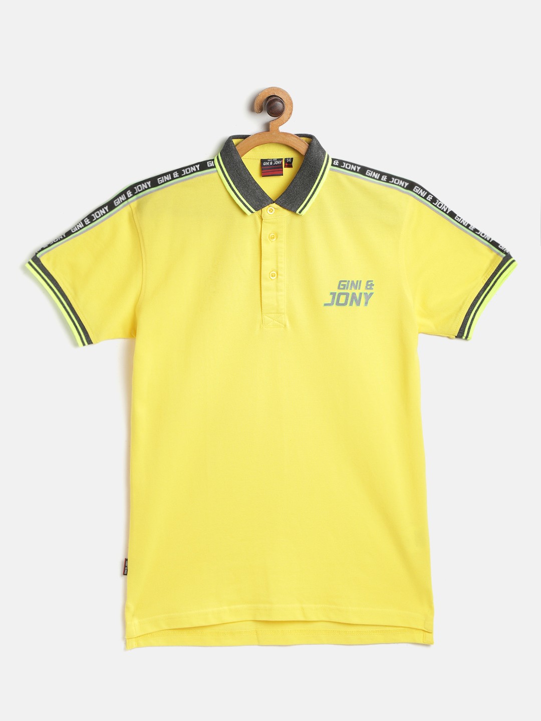 

Gini and Jony Boys Yellow Pure Cotton Brand Logo Detail Polo Collar T-shirt
