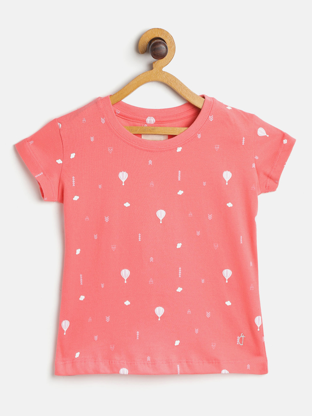 

Gini and Jony Girls Peach-Coloured & White CottonPrinted T-shirt