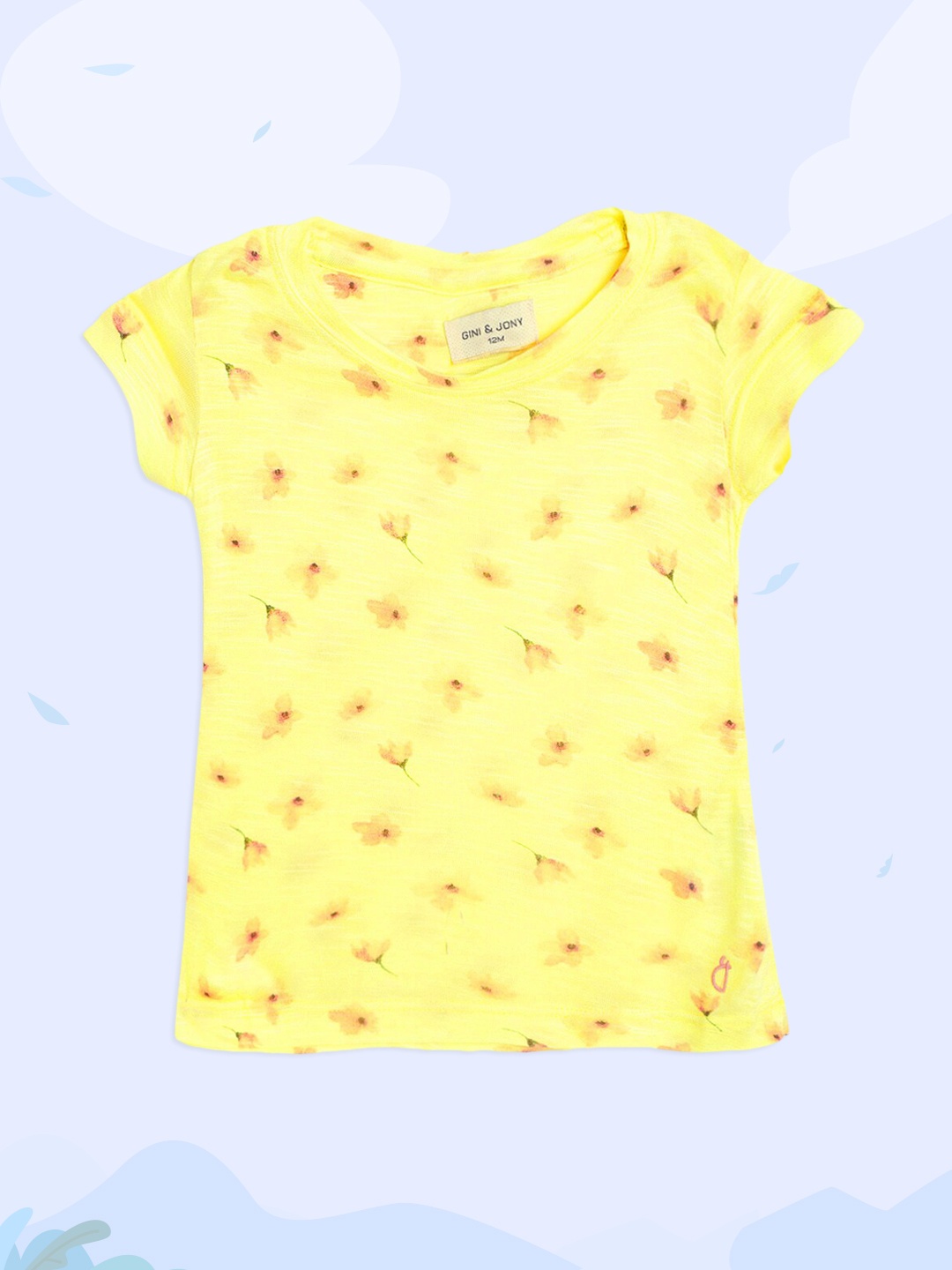

Gini and Jony Infant Girls Yellow & Coral Orange Floral Printed T-shirt