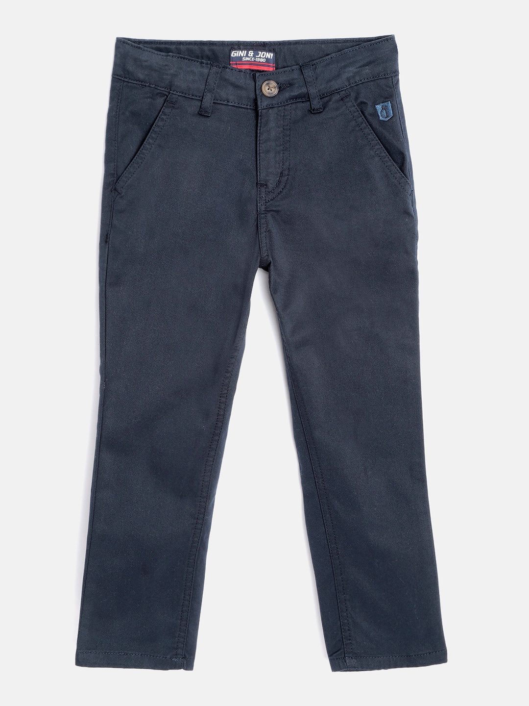 

Gini and Jony Boys Navy Blue Solid Mid-Rise Trousers