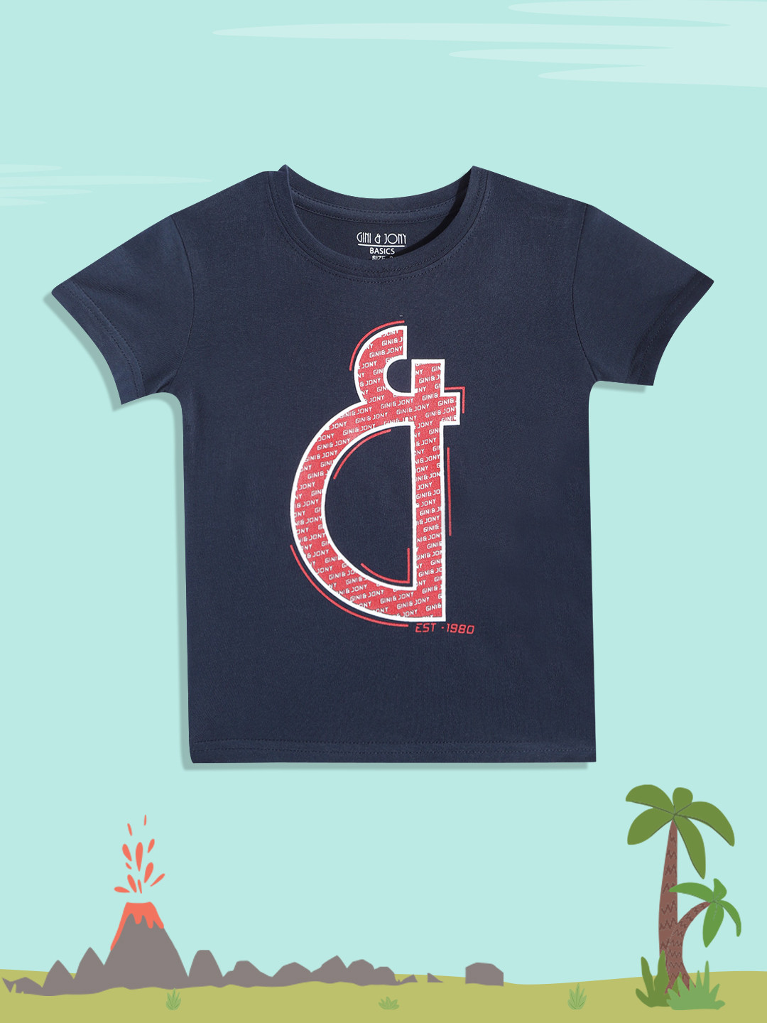 

Gini and Jony Boys Navy Blue & Red Brand Logo Print Pure Cotton T-shirt