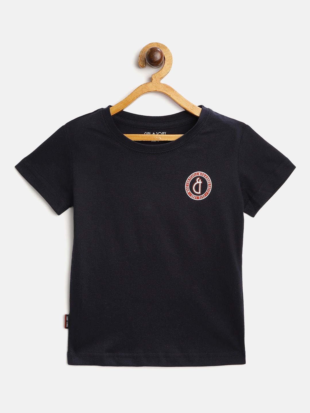 

Gini and Jony Boys Navy Blue Pure Cotton Brand Logo Detail T-shirt