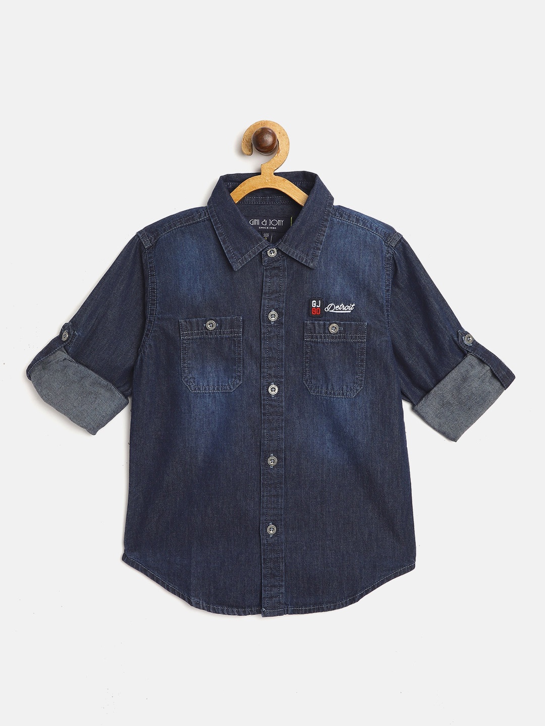 

Gini and Jony Boys Navy Blue Cotton Typography Print Denim Casual Shirt