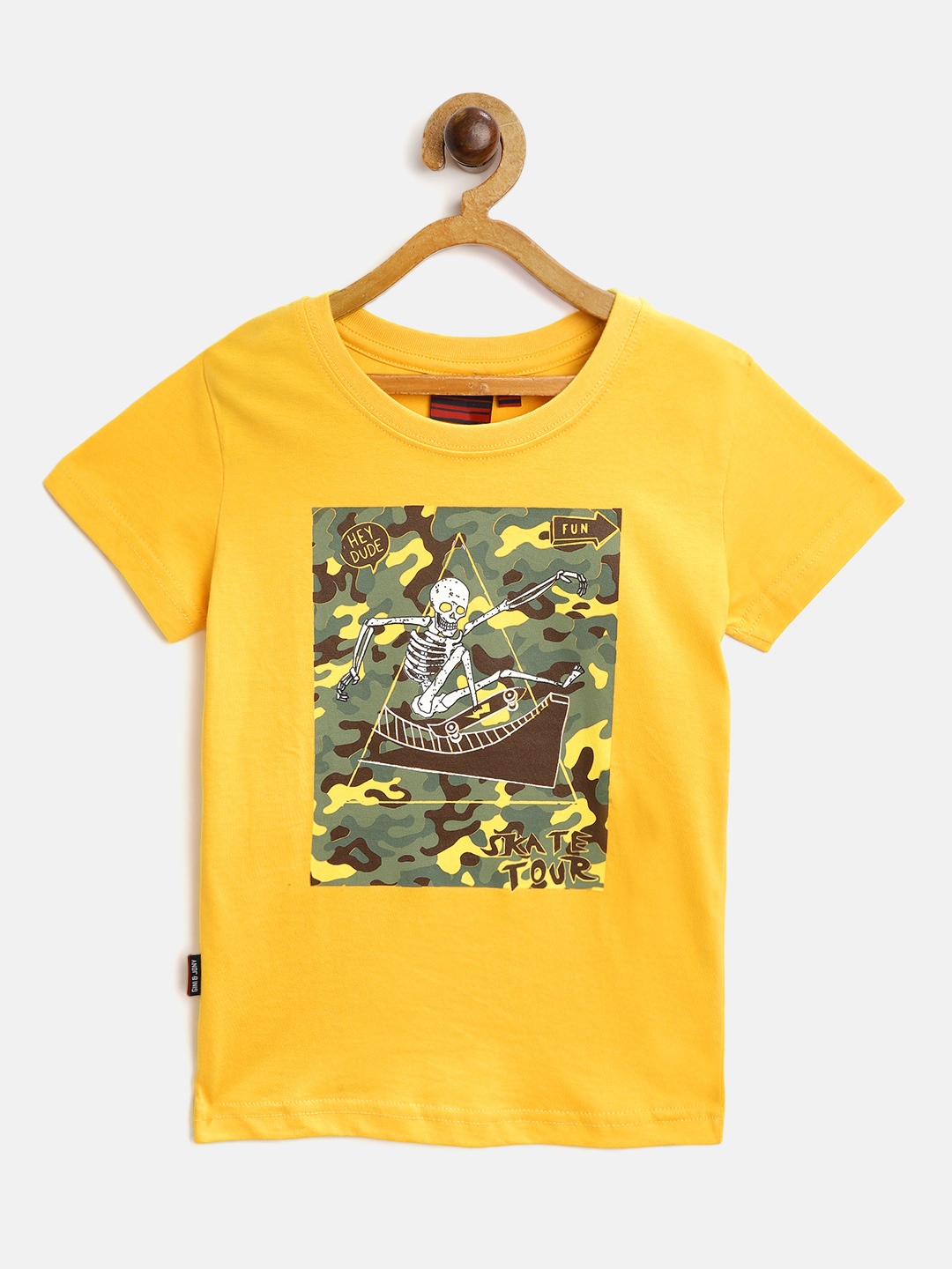 

Gini and Jony Boys Mustard Yellow & Olive Green Pure Cotton Camouflage Printed T-shirt