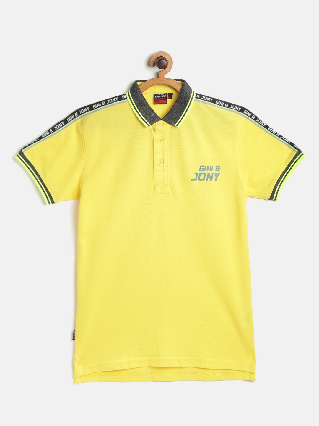 

Gini and Jony Boys Yellow Pure Cotton Brand Logo Detail Polo Collar T-shirt