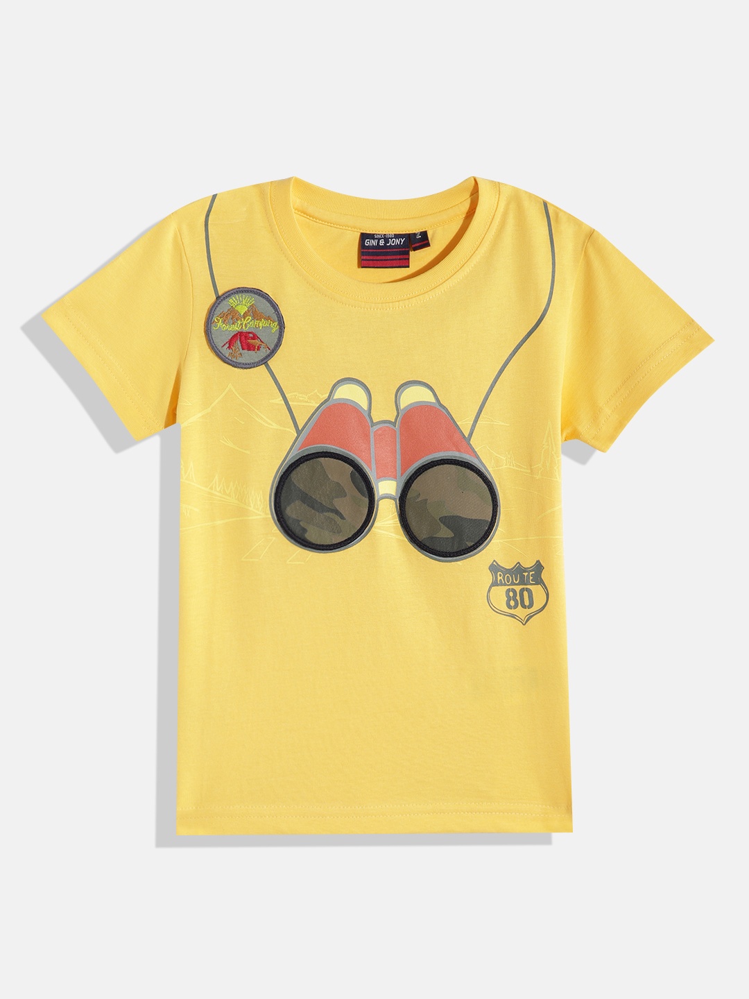 

Gini and Jony Boys Graphic Printed Pure Cotton Applique Detail T-shirt, Yellow