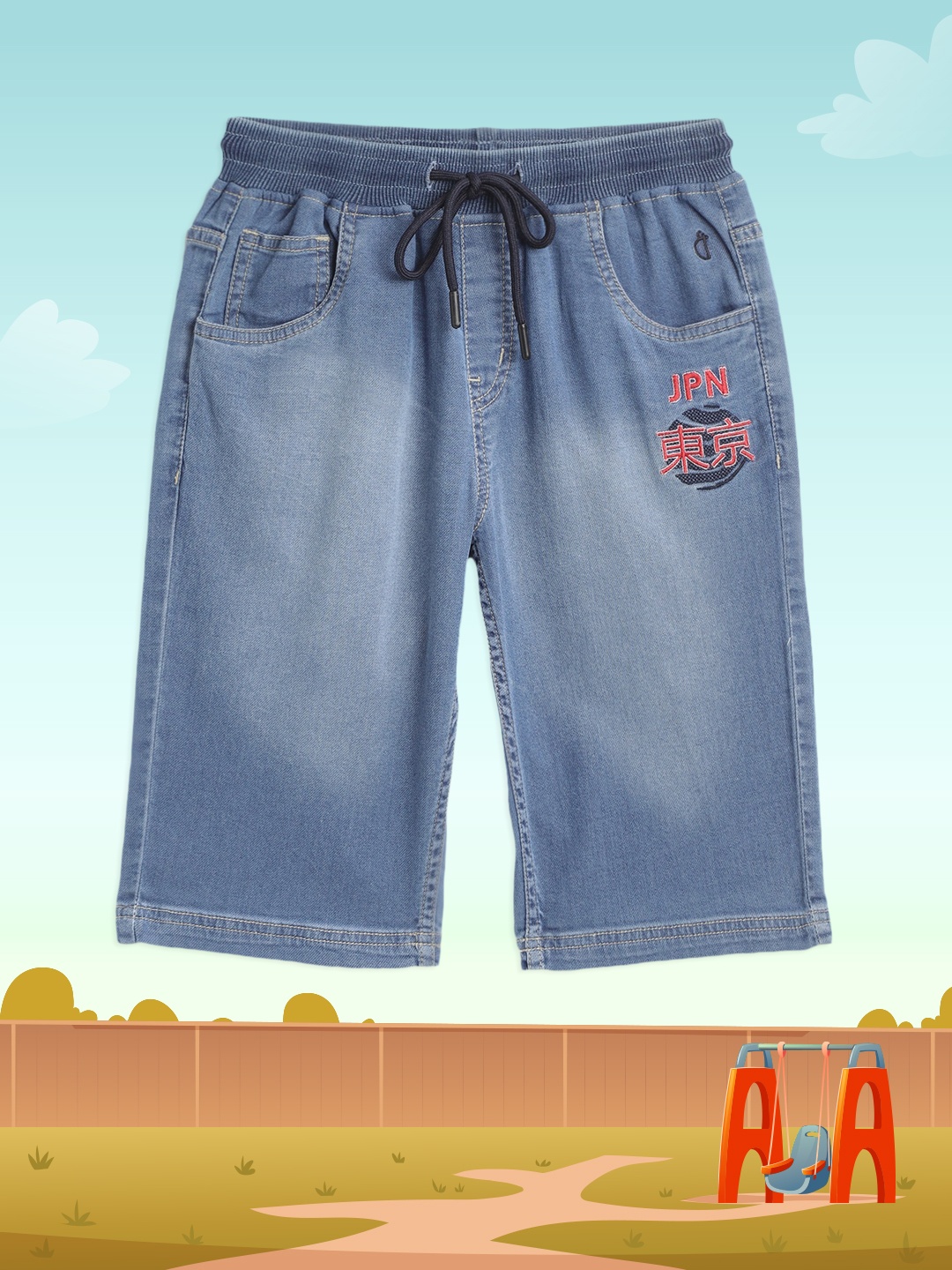 

Gini and Jony Boys Blue Washed Classic Fit Denim Shorts with Embroidered Detail