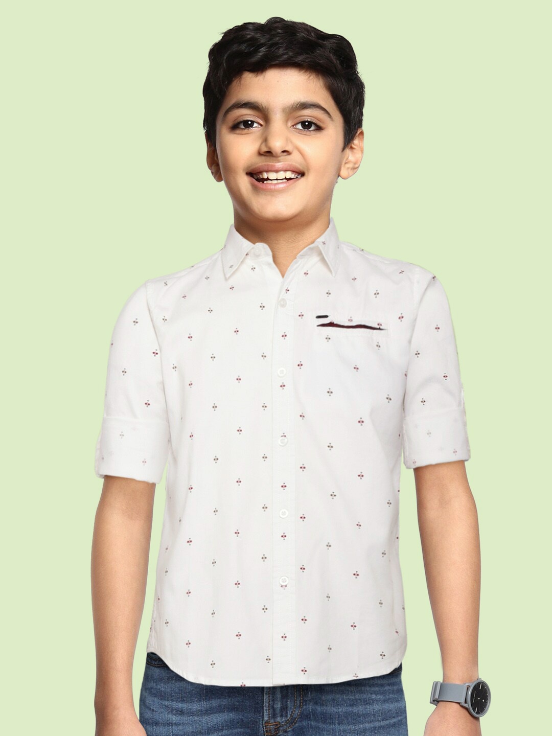 

Gini and Jony Boys White & Brown Cotton Micro Abstract Print Casual Shirt