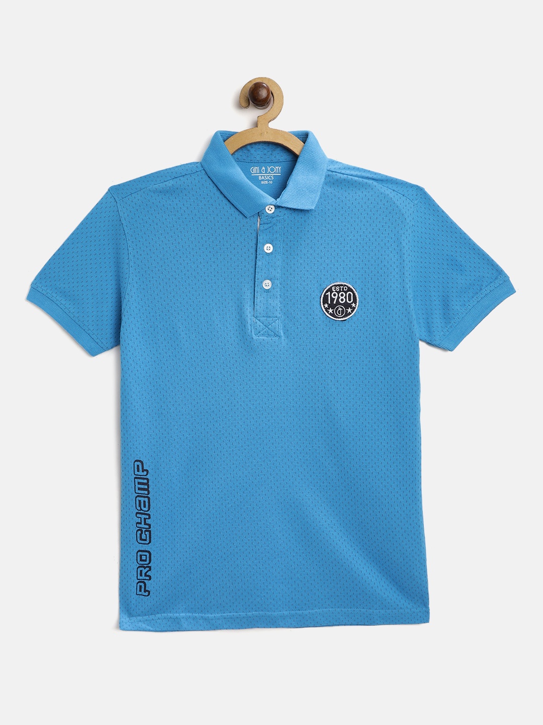 

Gini and Jony Boys Blue Pure Cotton Micro Ditsy Print Polo Collar T-shirt