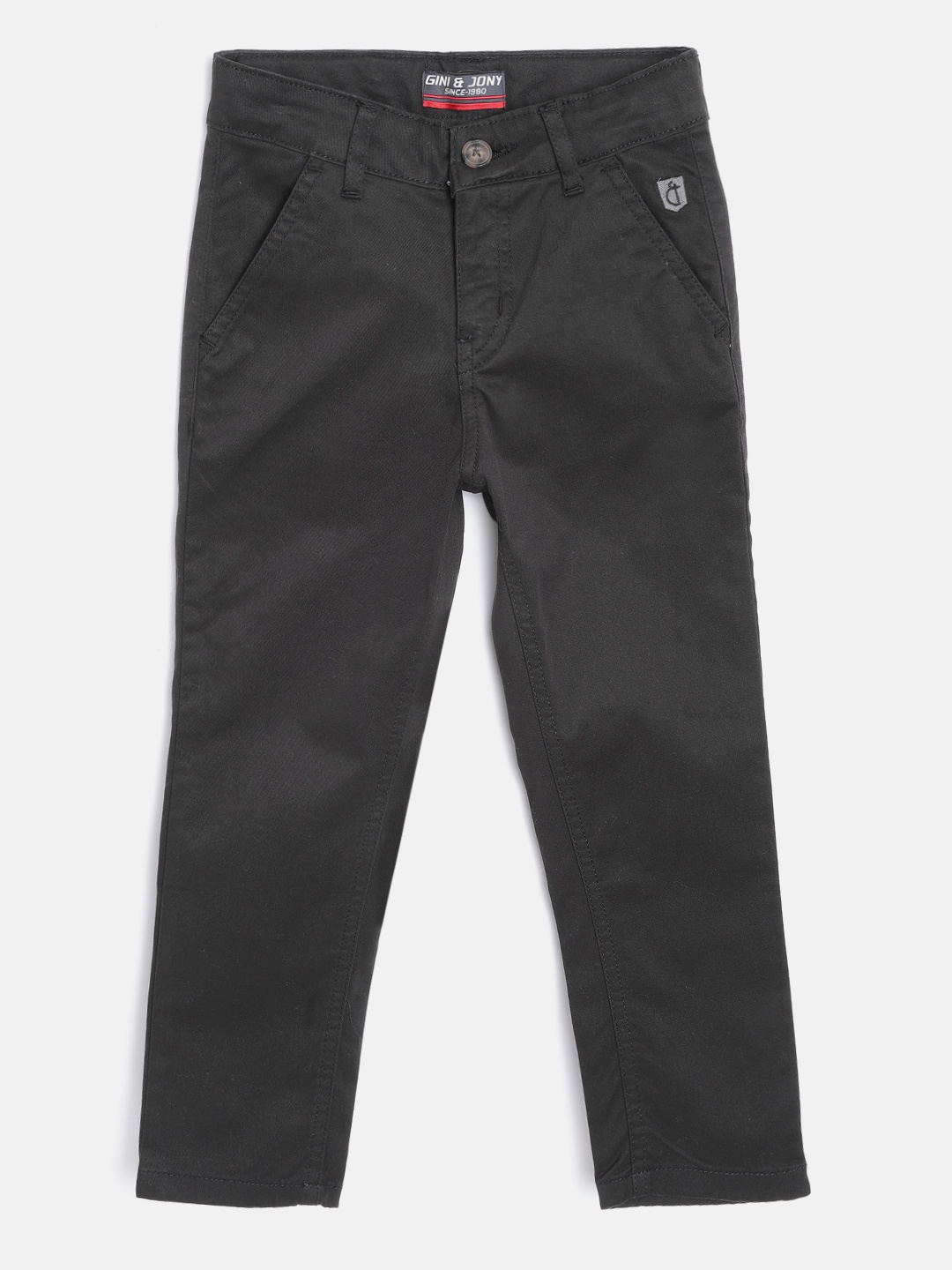 

Gini and Jony Boys Black Solid Mid-Rise Trousers