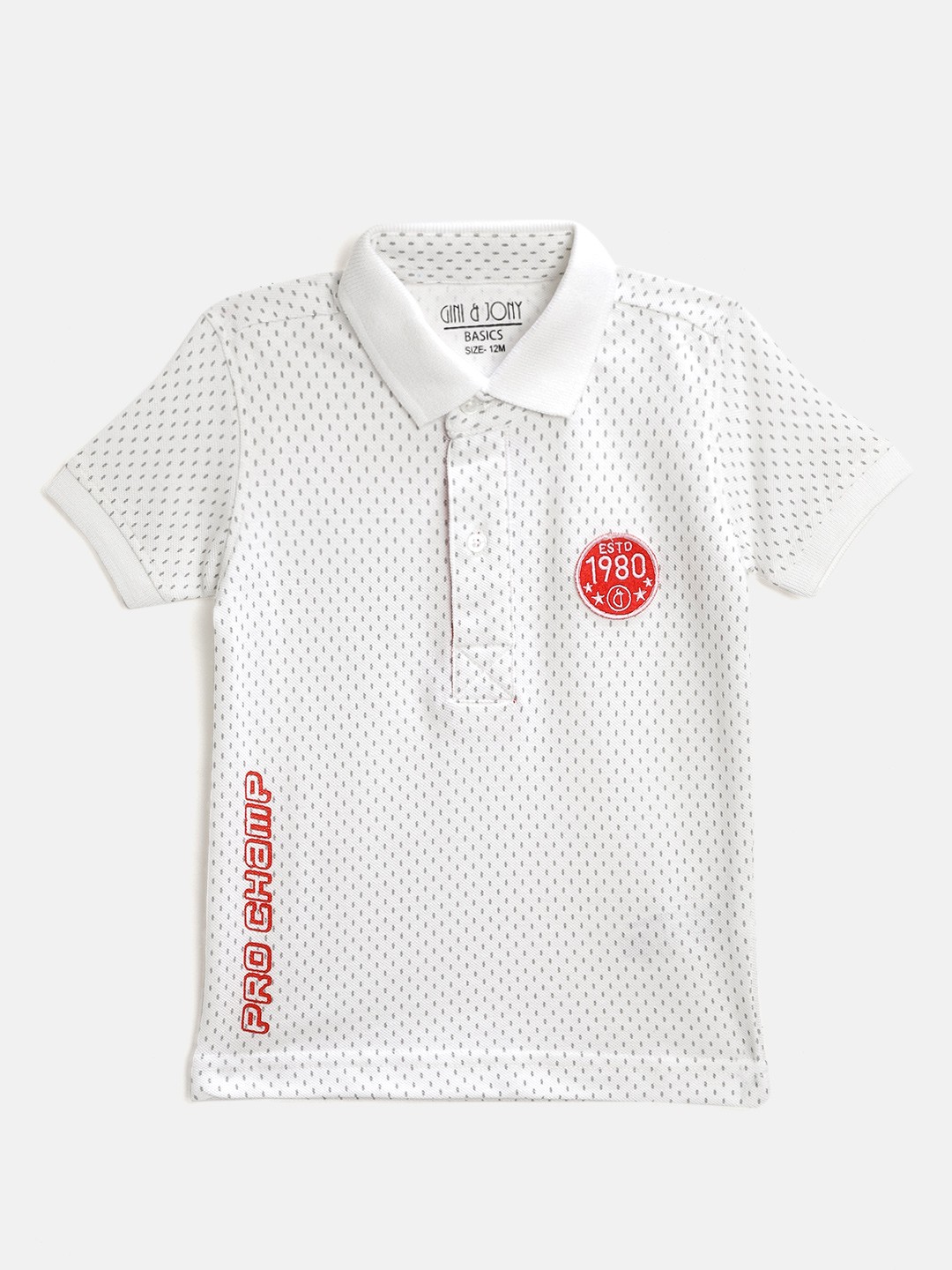 

Gini and Jony Boys White & Grey Pure Cotton Micro Ditsy Print Polo Collar T-shirt