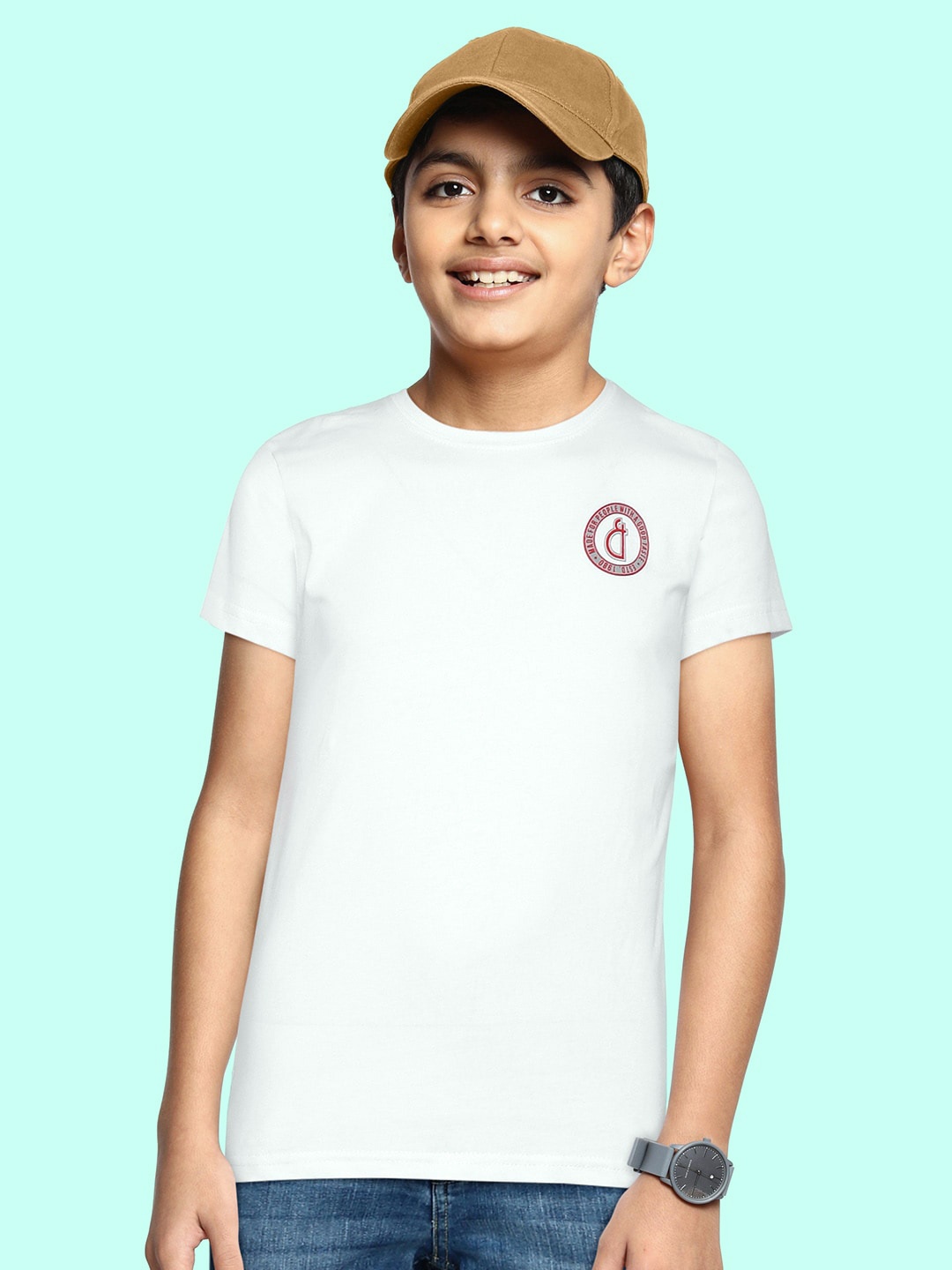

Gini and Jony Boys White Cotton Solid T-shirt
