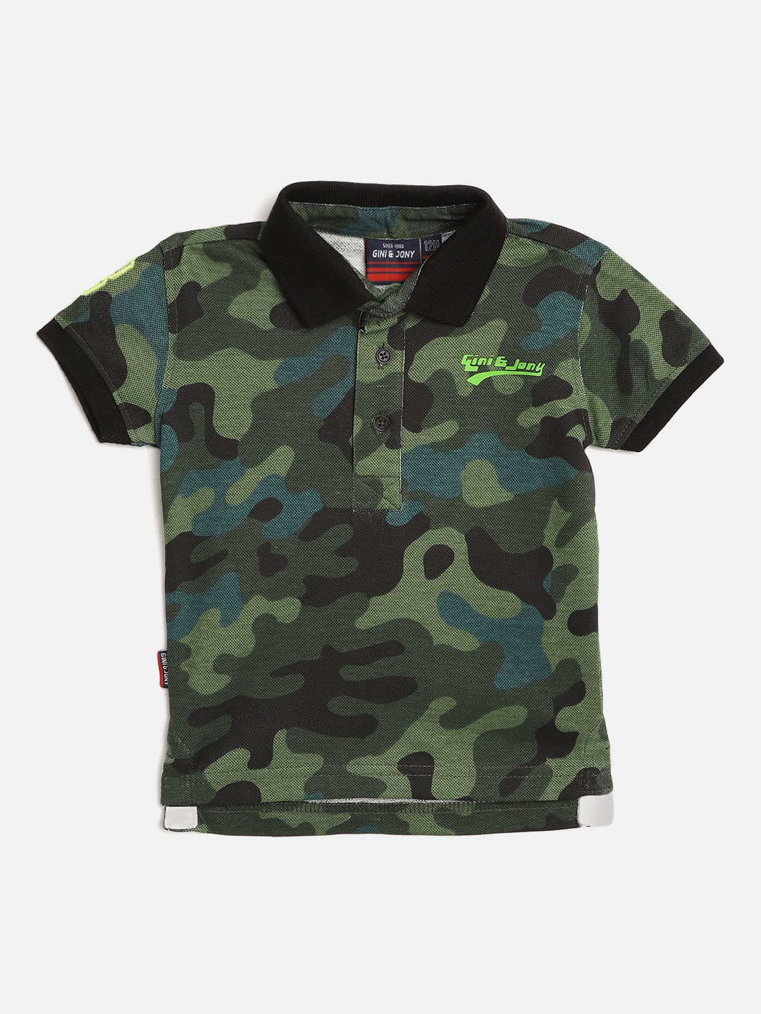 

Gini and Jony Infant Boys Olive Green & Teal Blue Camouflage Print Cotton T-shirt