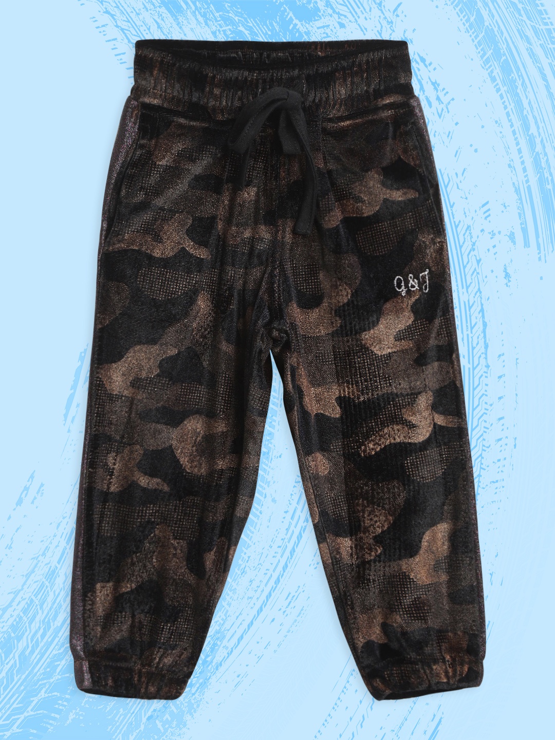 

Gini and Jony Girls Black & Beige Camouflage Printed Velvet Finish Joggers