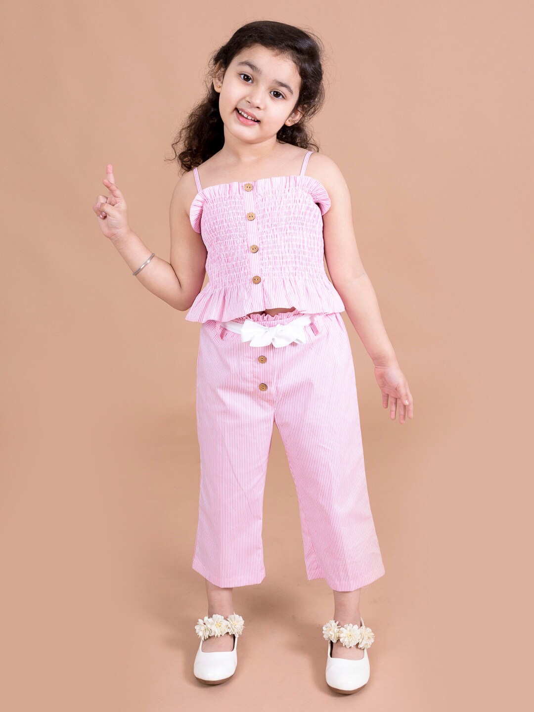 

pspeaches Girls Pink & White Solid Co-Ords