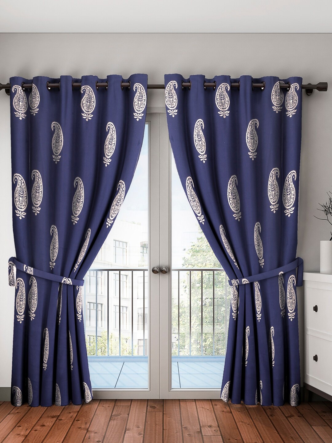 

Home Sizzler Pack Of 2 Blue Paisley Printed Long Door Curtains