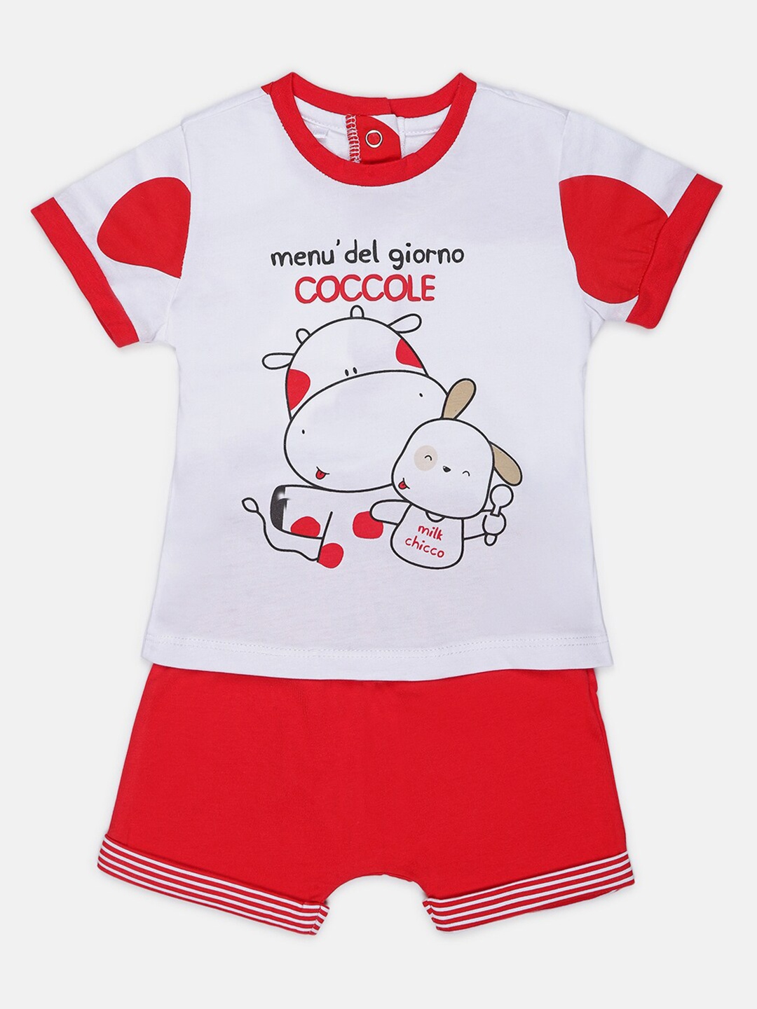 

Chicco Infant Boys White & Red Printed Pure Cotton T-shirt with Shorts
