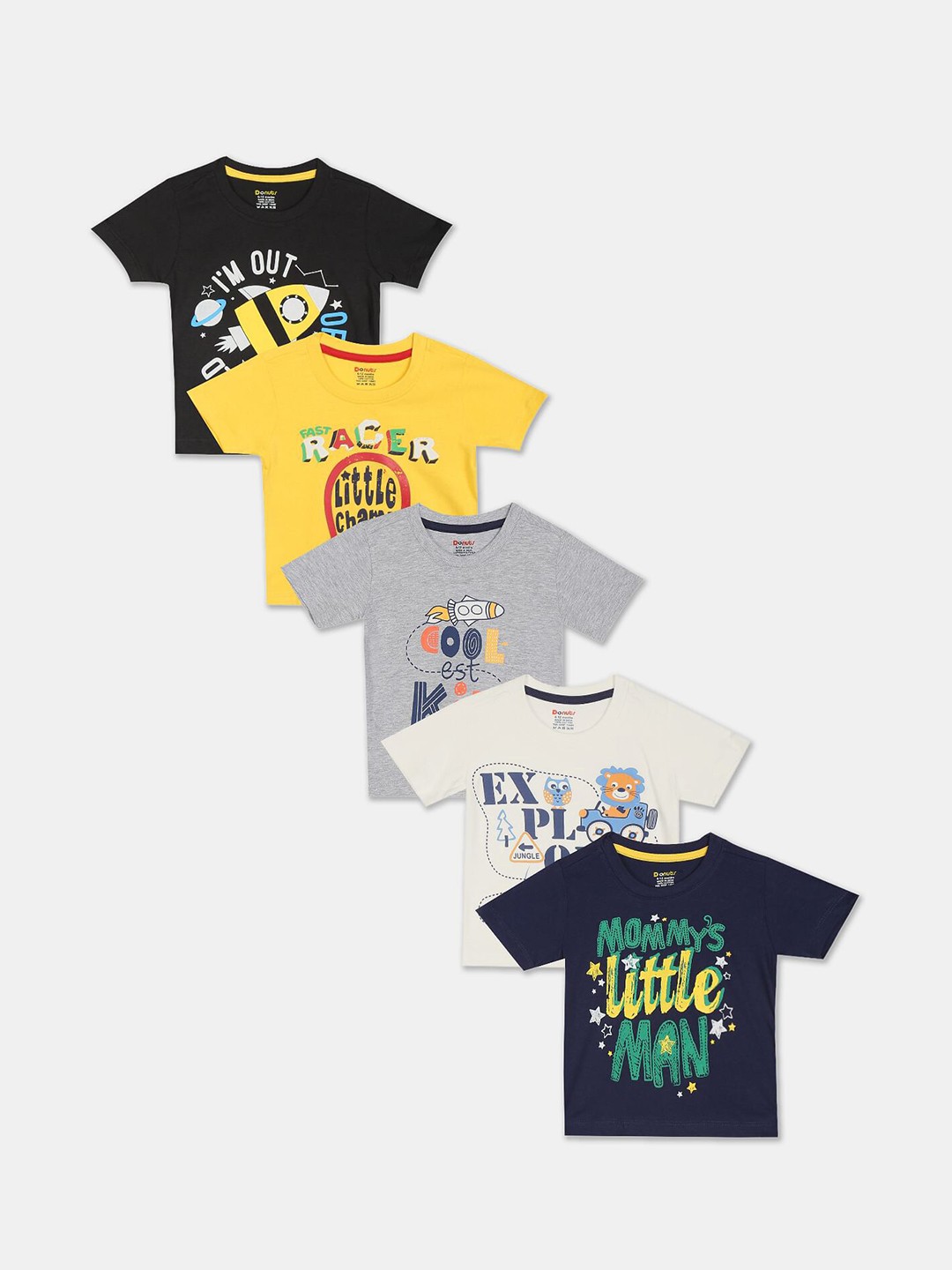 

Donuts Boys Pack Of 5 Assorted Typography Printed T-shirt