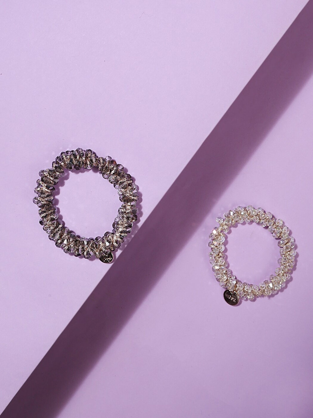 

Lilly & sparkle Women Set Of 2 Transparent & Grey Beaded Scrunchies