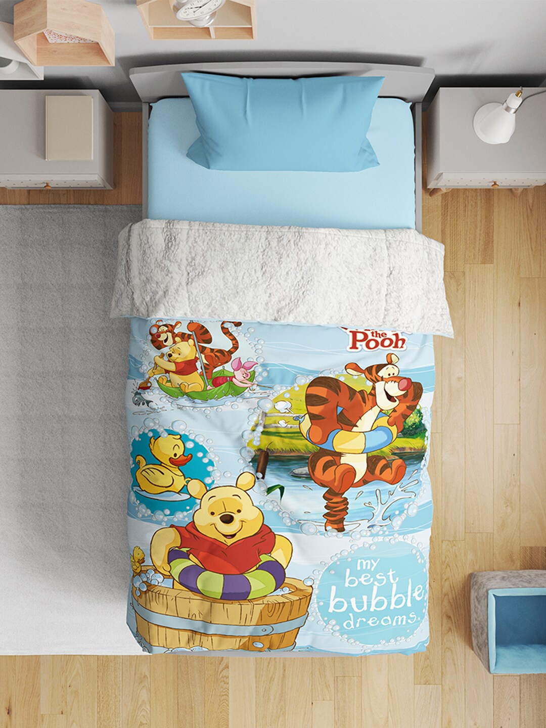 

YK Kids Pooh Cartoon Printed Single Ultra Soft AC Blanket, Blue