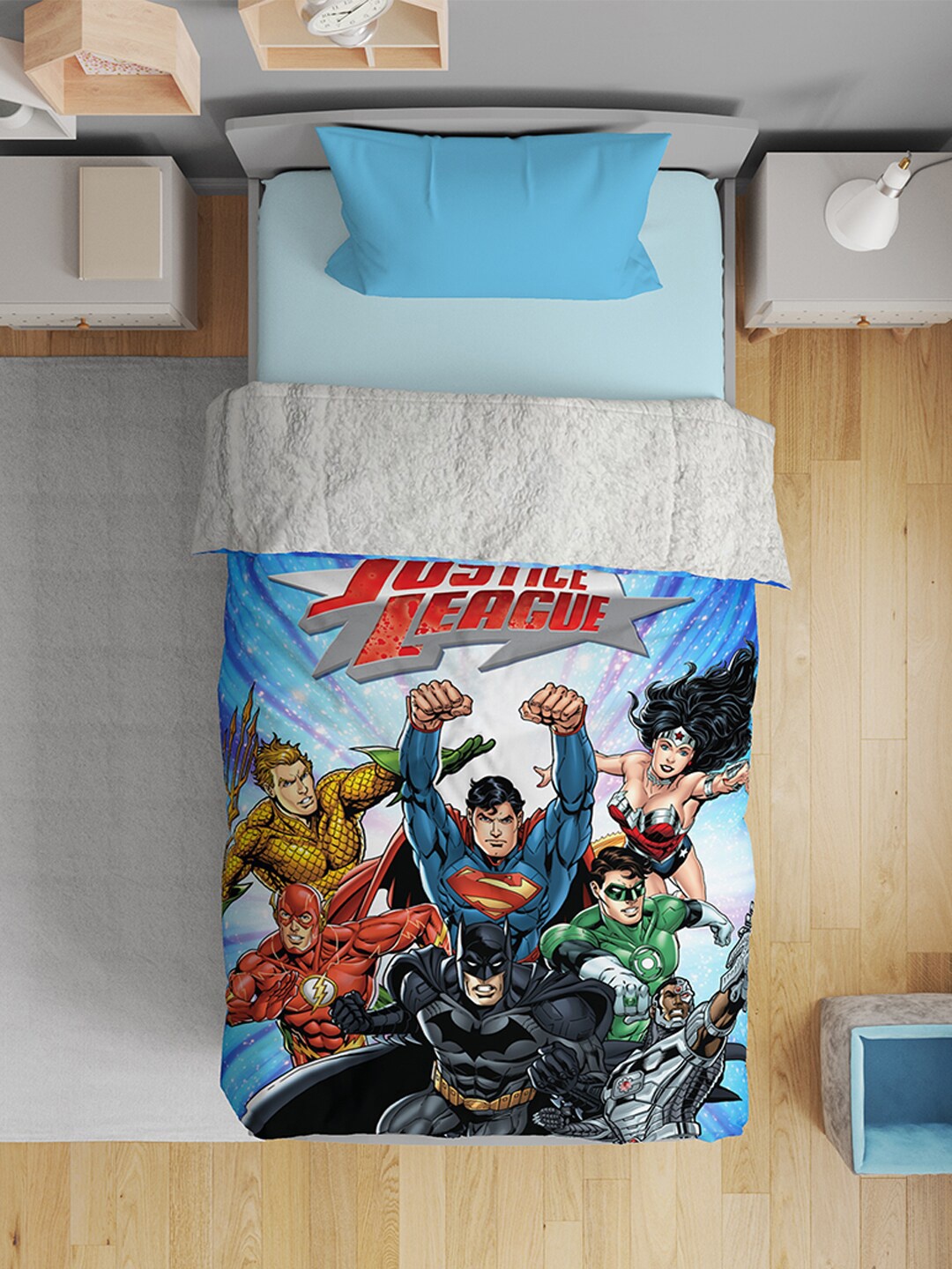 

YK Kids Justice League Cartoon Printed Single Ultra Soft AC Blanket, Blue