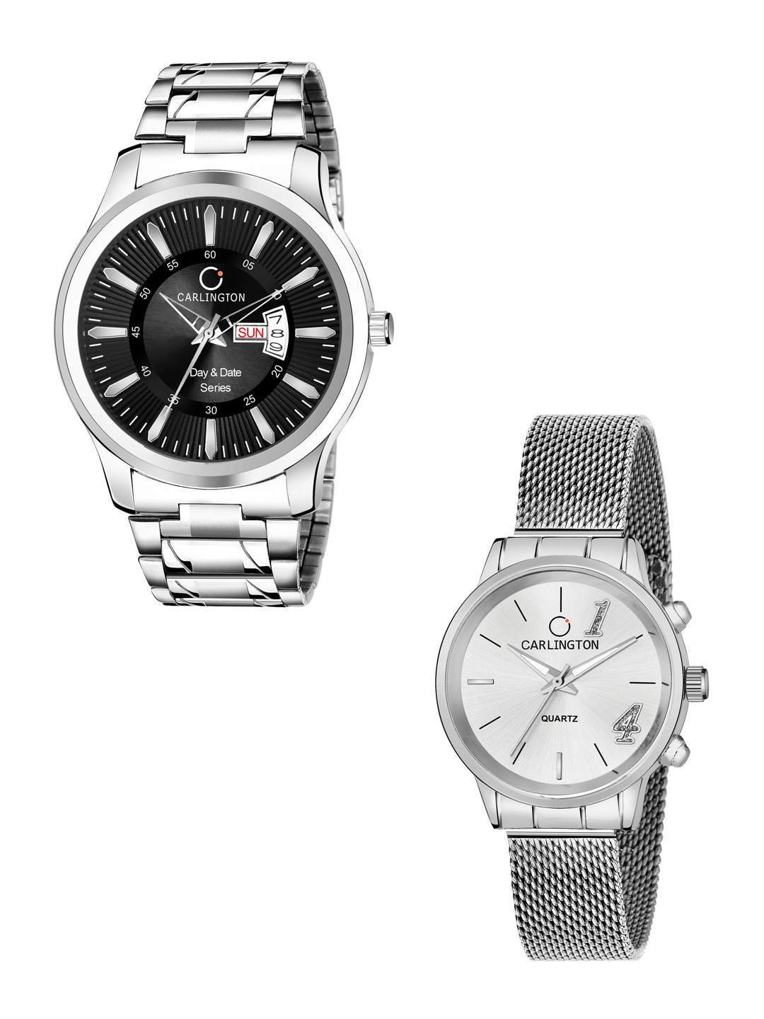 

CARLINGTON His & Her Black Stainless Steel Bracelet Style Straps Analogue Watch, Multi