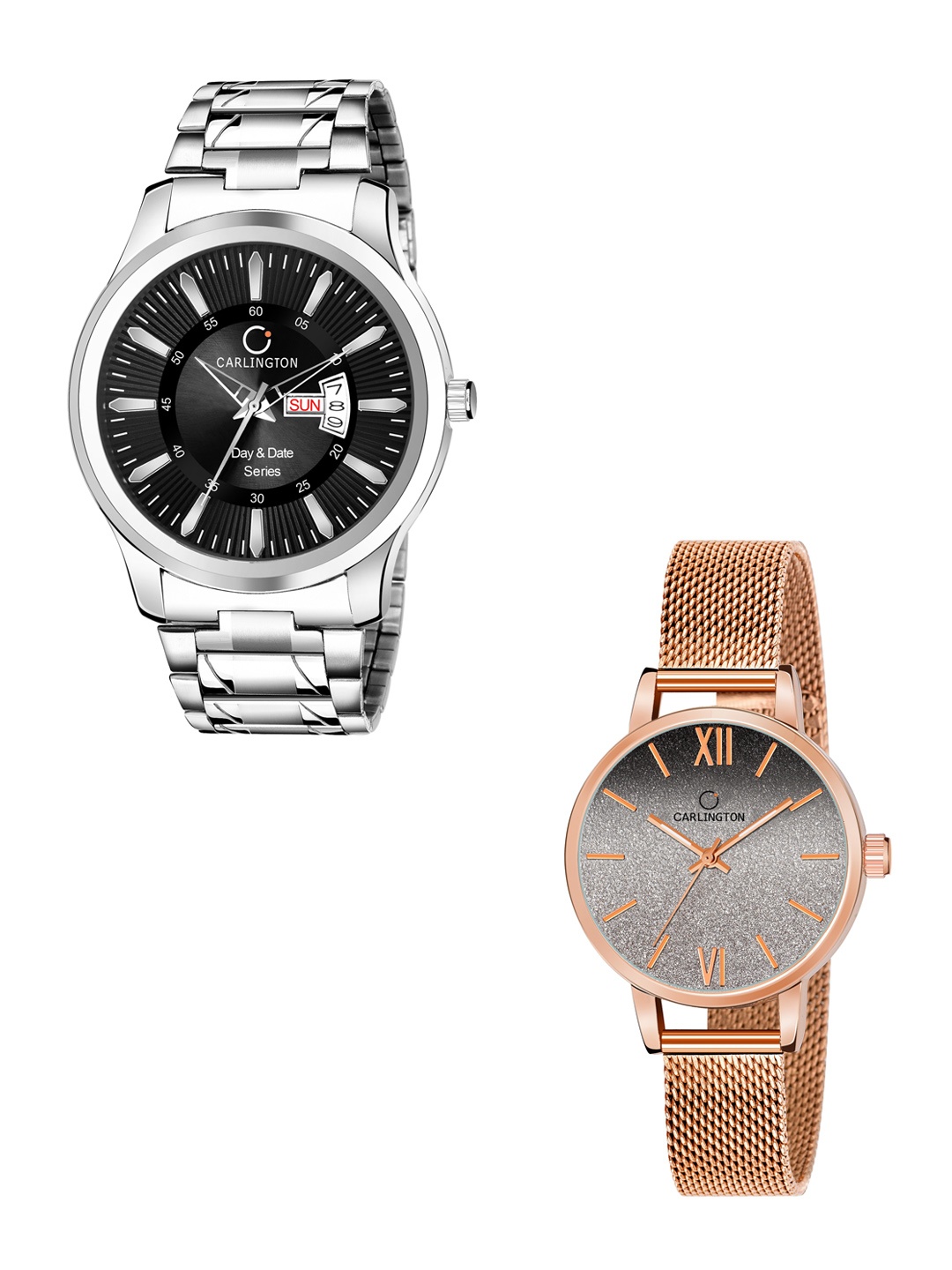 

CARLINGTON Men Black Stainless Steel Bracelet Style His & Her Analogue Watch, Multi