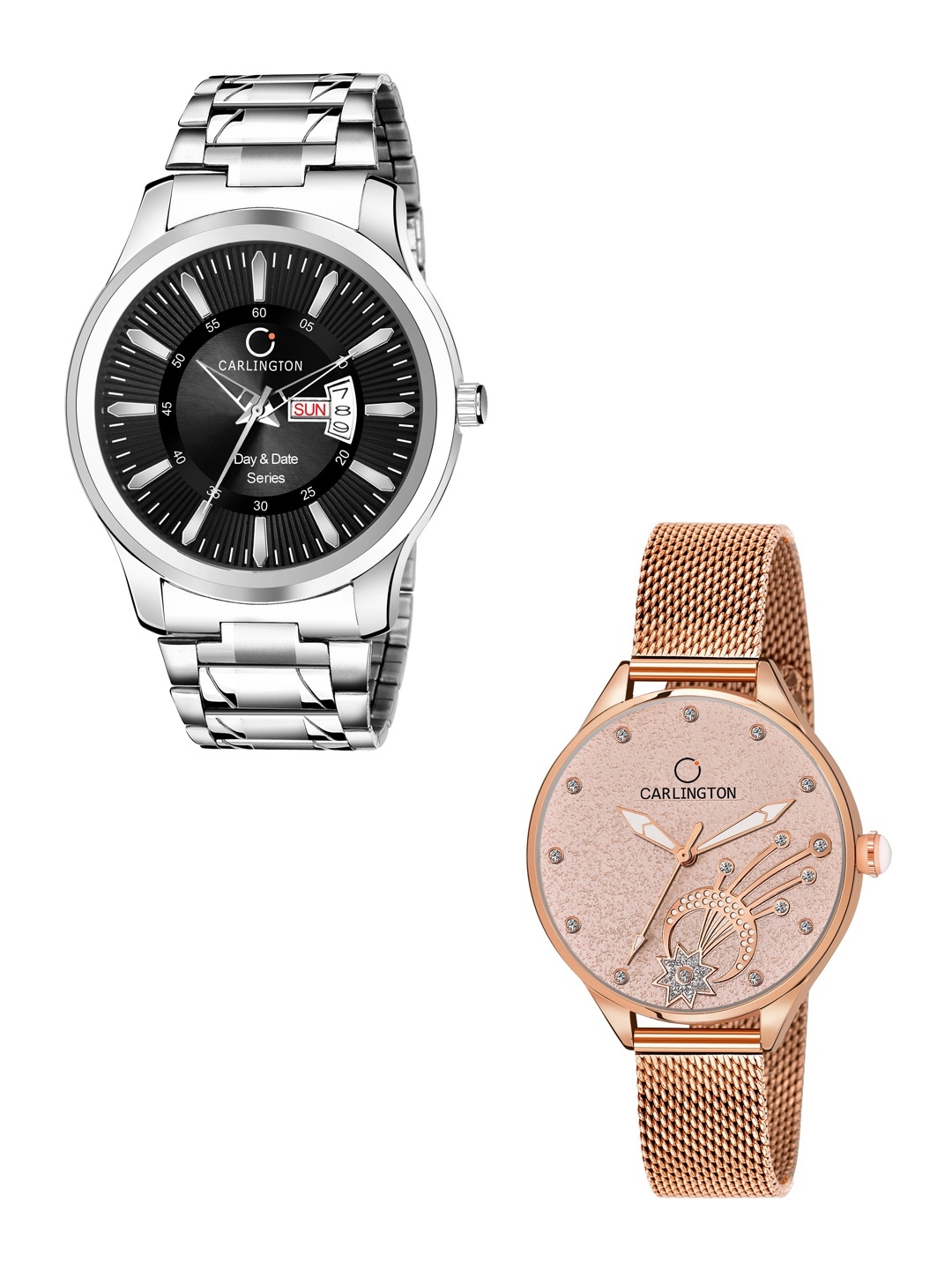 

CARLINGTON Men Black & Rose Gold Stainless Steel Bracelet Style His & Her Analogue Watch