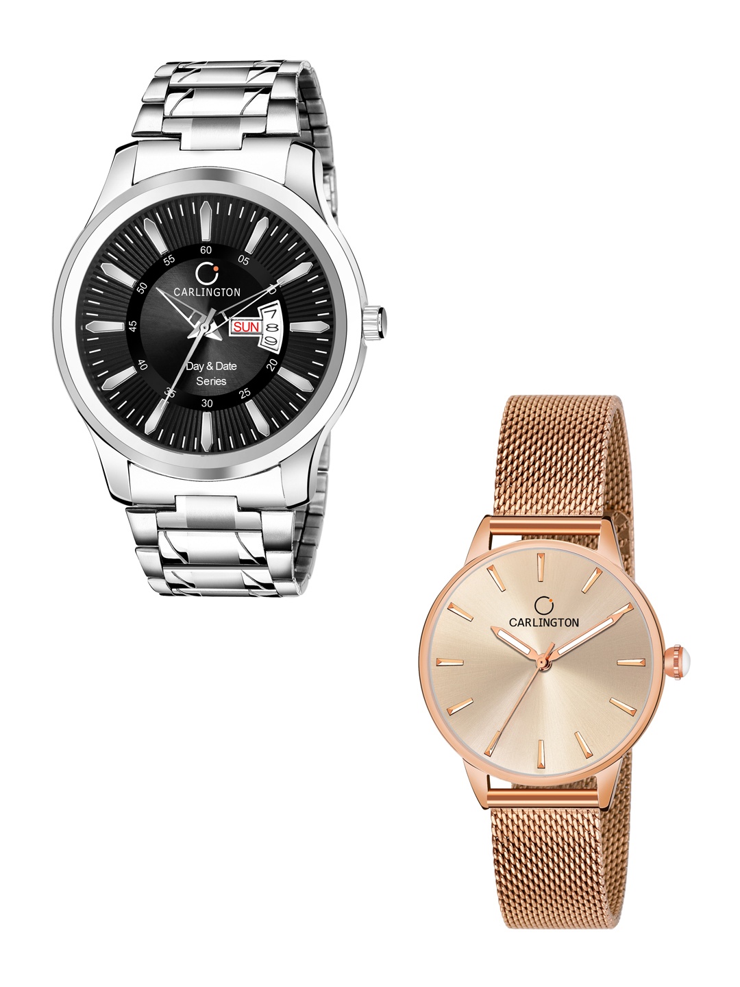 

CARLINGTON Men Black & Rose Gold Stainless Steel Bracelet Style His & Her Analogue Watch