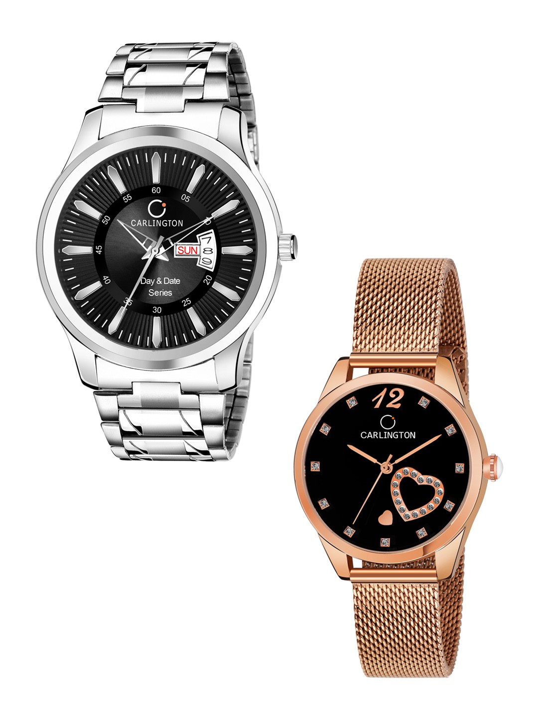 

CARLINGTON Men Black Stainless Steel Bracelet Style His & Her Analogue Watch