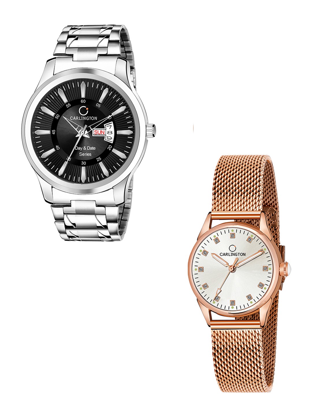 

CARLINGTON Men Black Stainless Steel Bracelet Style His & Her Analogue Watch