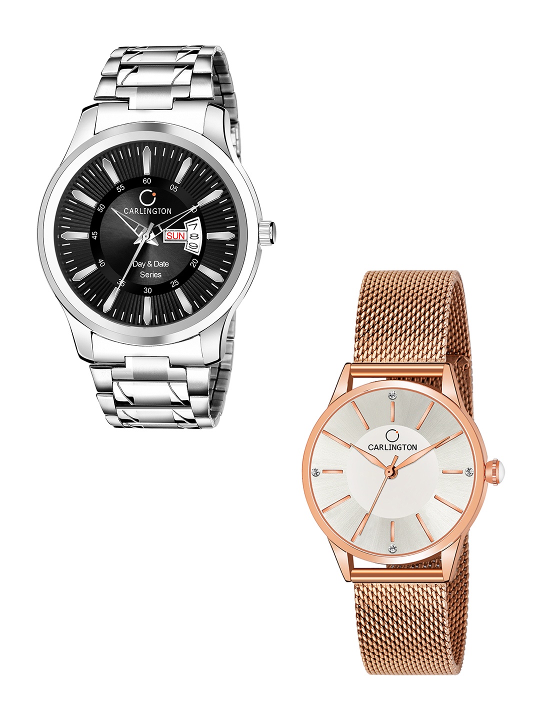 

CARLINGTON Men Black & White Stainless Steel Bracelet Style His & Her Analogue Watch