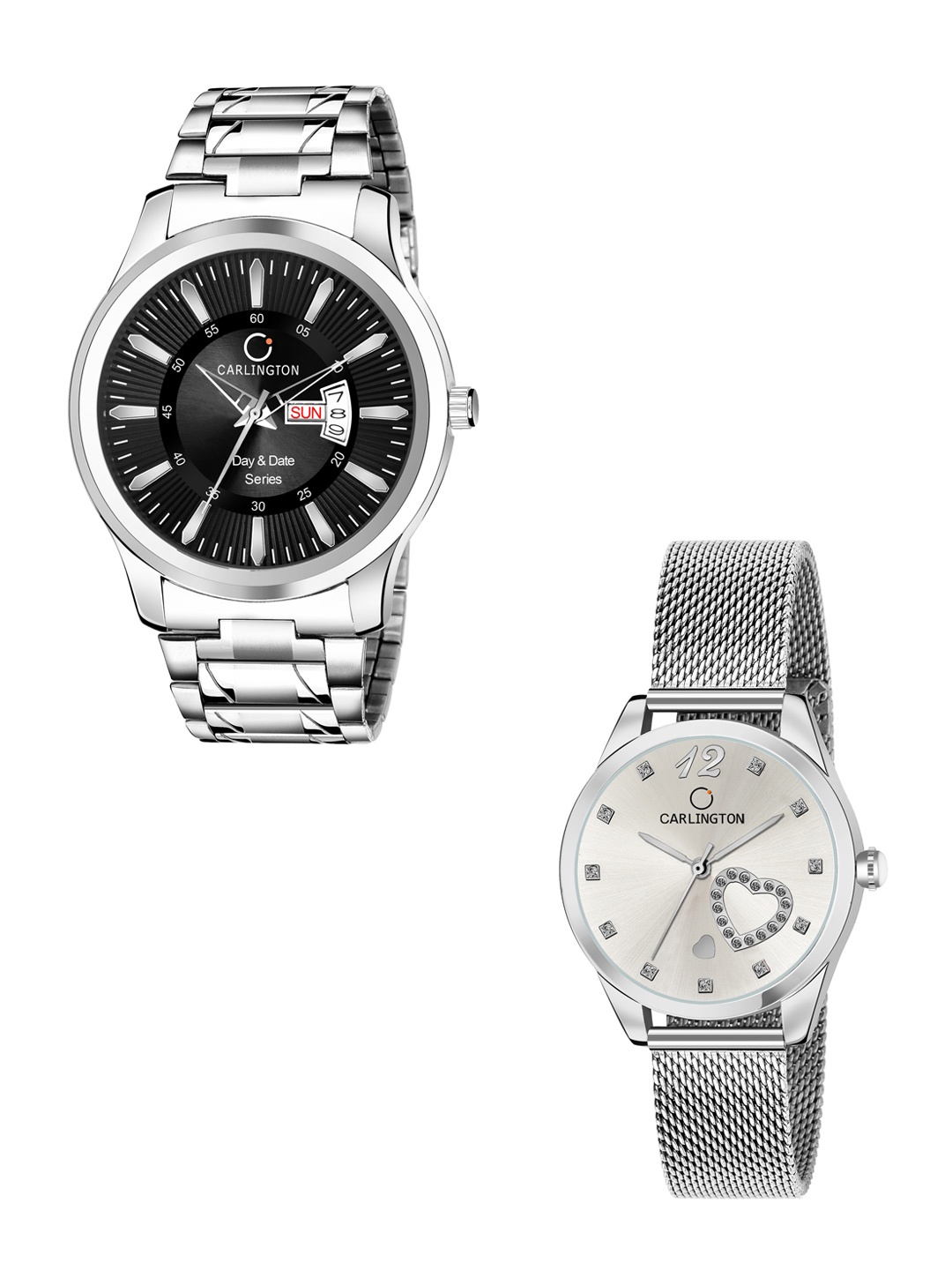 

CARLINGTON Men Black & White Stainless Steel Bracelet Style His & Her Analogue Watch