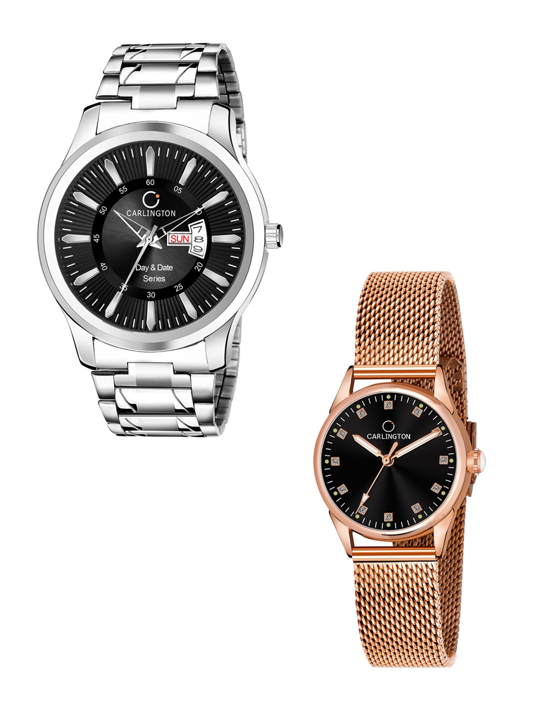 

CARLINGTON Men Black Stainless Steel Bracelet Style His & Her Analogue Watch