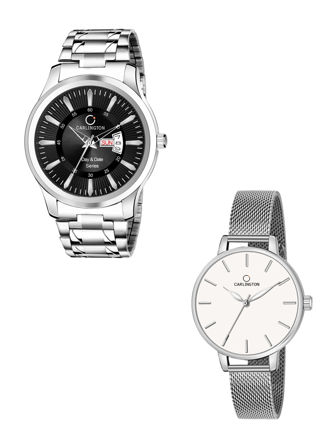

CARLINGTON Men Black & White Stainless Steel Bracelet Style His & Her Analogue Watch