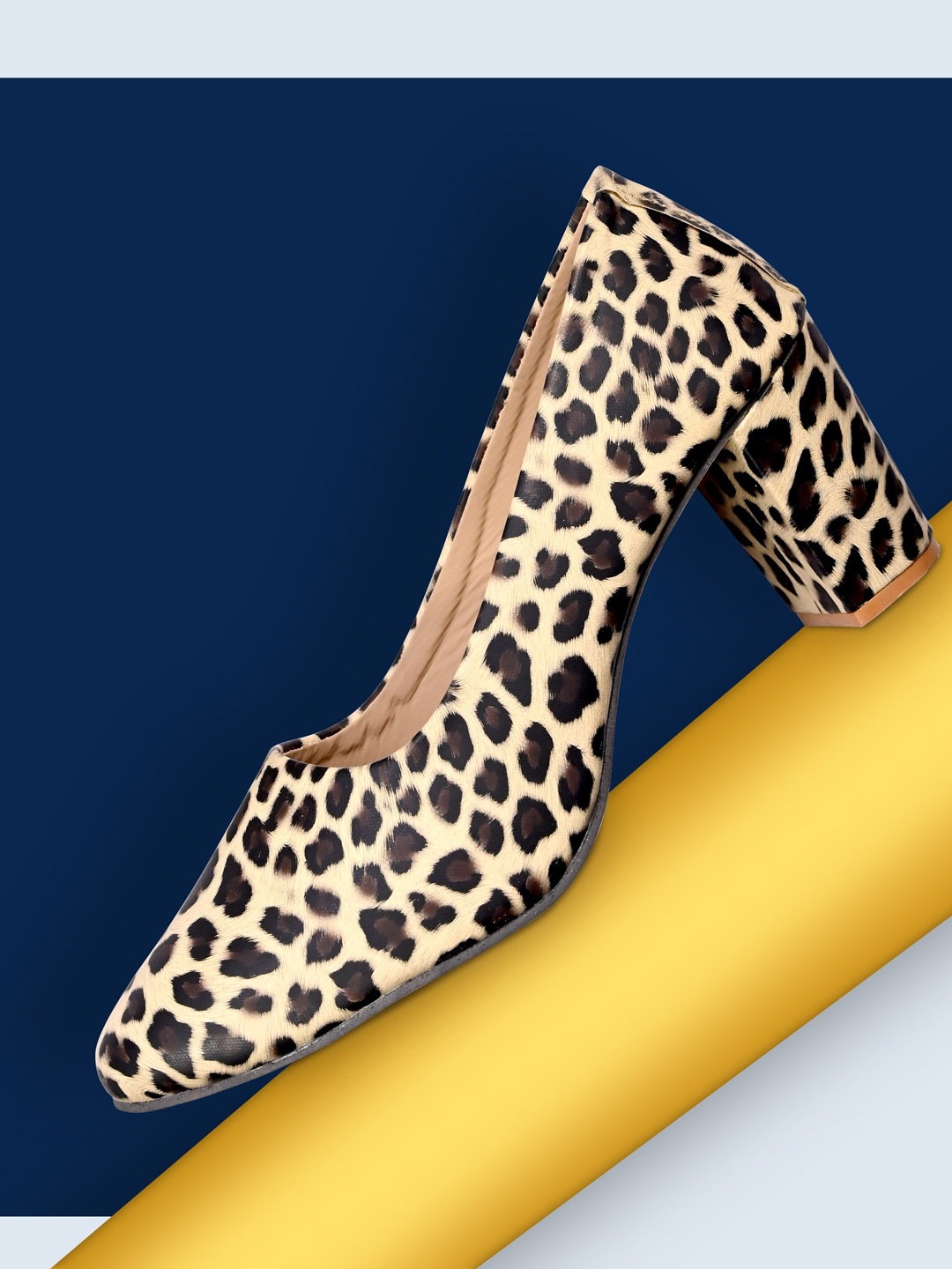 

Padvesh Women Yellow Animal Printed Party Block Pumps