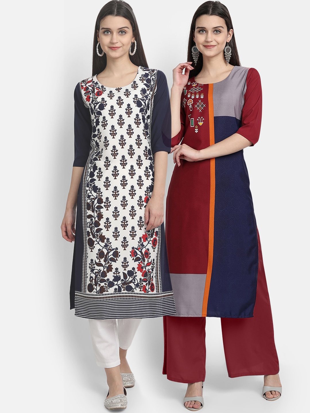 

7Threads Women Pack of 2 Digital Print Straight Kurtas, Multi