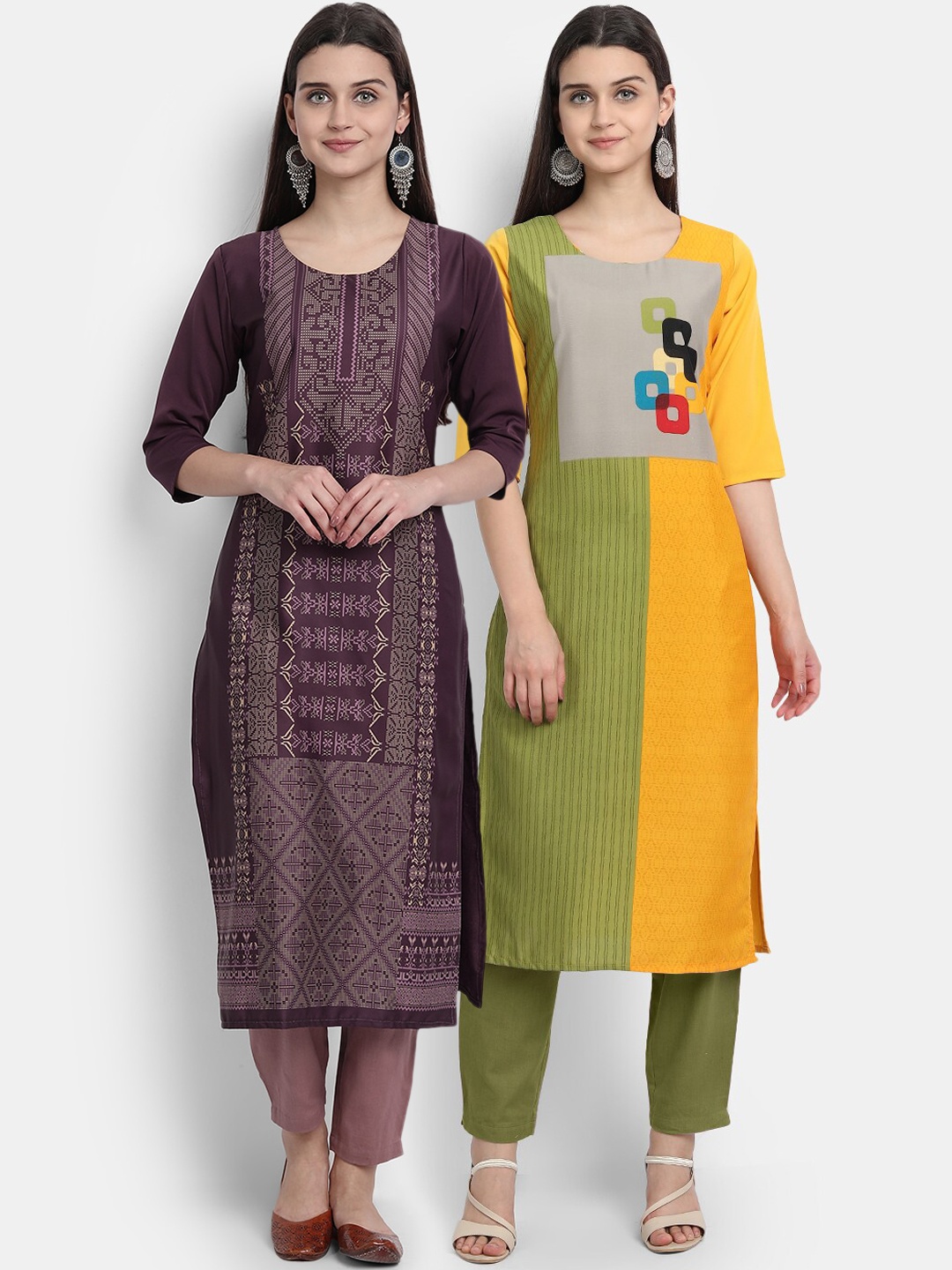 

7Threads Women Pack of 2 Digital Print Straight Kurtas, Multi