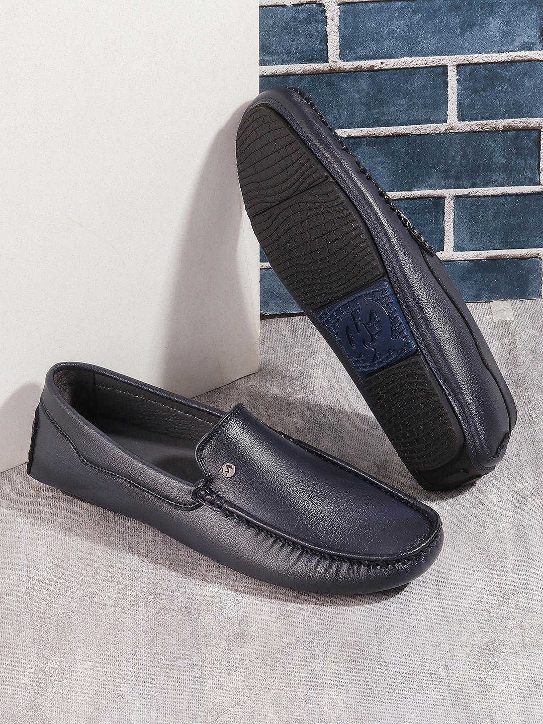 

Metro Men Navy Blue Leather Loafers