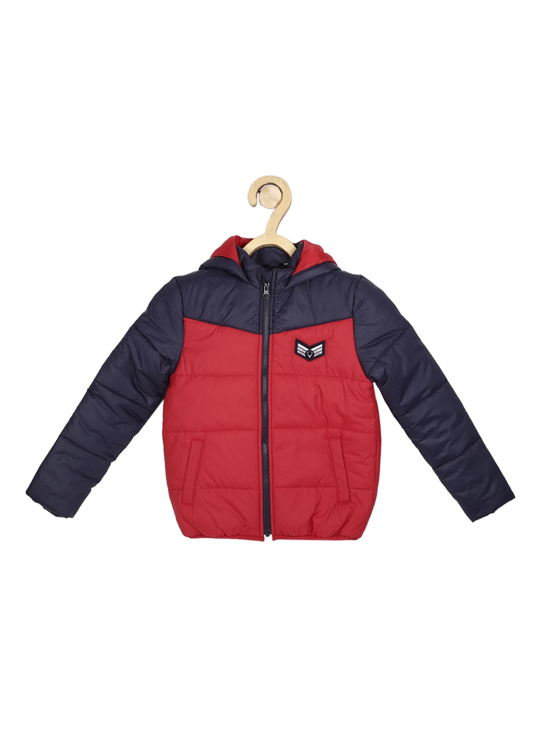 

Allen Solly Junior Boys Red and Navy Blue Colour-blocked Patchwork Padded Jacket